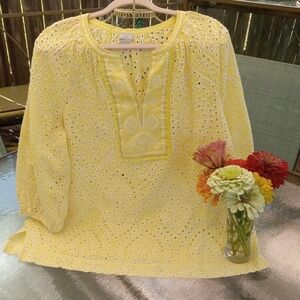 Chicos Embroidered Eyelet Peasant Top, Size 3 (XL)